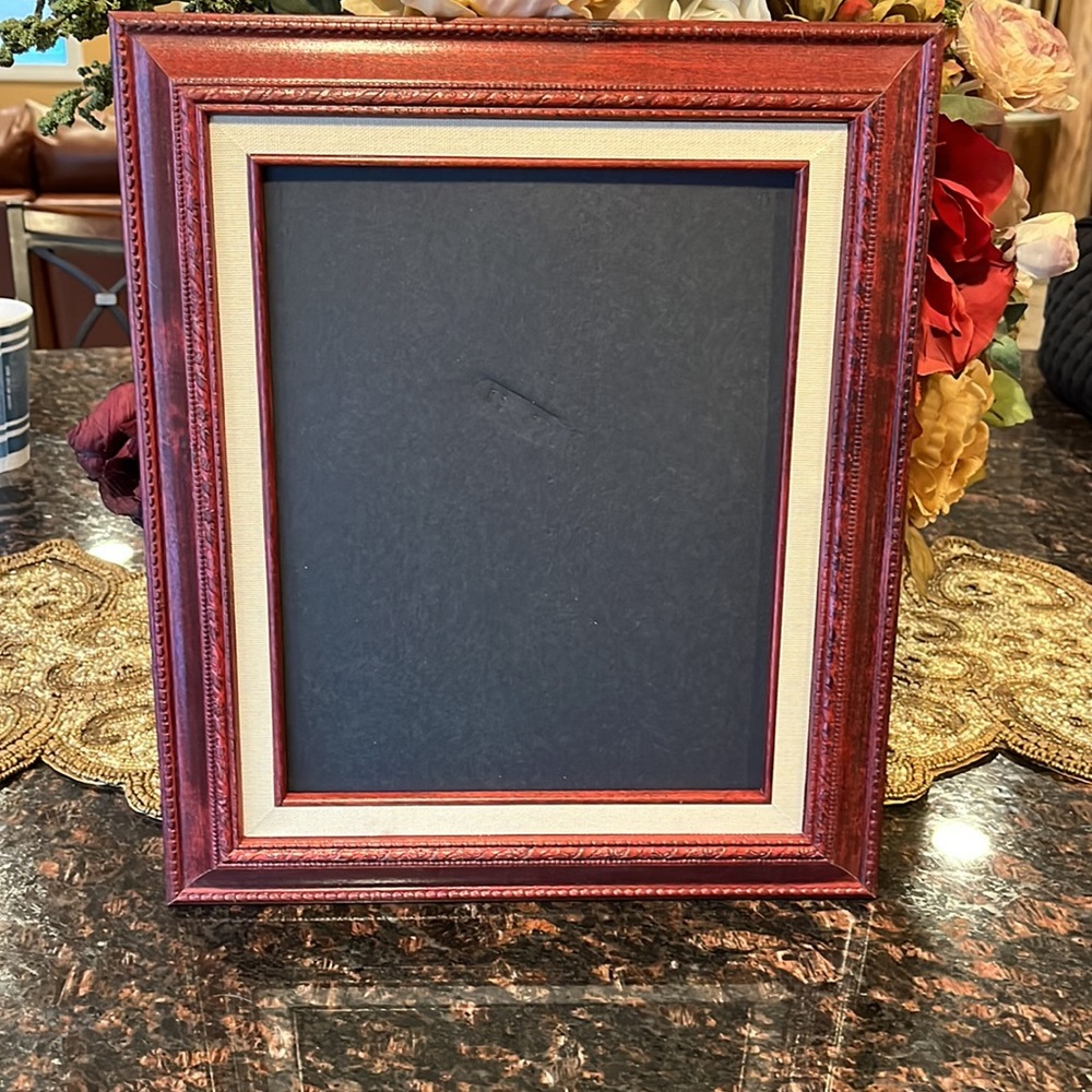 13 1/2 x 11 1/2” Ornate Red Stain Wood Frame With Canvas Border 9 1/2 x 7.5